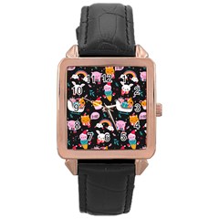 Colorful Funny Christmas Pattern Merry Xmas Rose Gold Leather Watch 