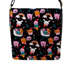 Colorful Funny Christmas Pattern Merry Xmas Flap Closure Messenger Bag (L)