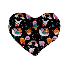 Colorful Funny Christmas Pattern Merry Xmas Standard 16  Premium Flano Heart Shape Cushions