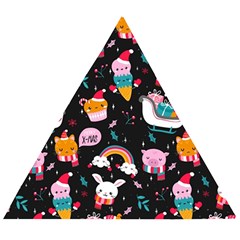 Colorful Funny Christmas Pattern Merry Xmas Wooden Puzzle Triangle