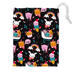 Colorful Funny Christmas Pattern Merry Xmas Drawstring Pouch (4xl) by Vaneshart