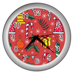 Colorful Funny Christmas Pattern Wall Clock (silver) by Vaneshart