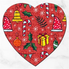 Colorful Funny Christmas Pattern Jigsaw Puzzle (heart) by Vaneshart