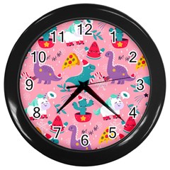 Colorful Funny Christmas Pattern Ho Ho Ho Wall Clock (black) by Vaneshart