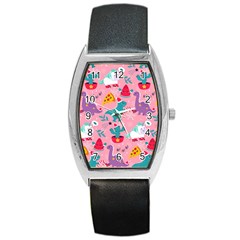 Colorful Funny Christmas Pattern Ho Ho Ho Barrel Style Metal Watch by Vaneshart