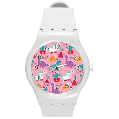 Colorful Funny Christmas Pattern Ho Ho Ho Round Plastic Sport Watch (m) by Vaneshart