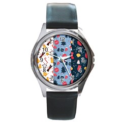 Christmas Pattern Collection Flat Design Round Metal Watch by Vaneshart