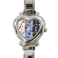 Christmas Pattern Collection Flat Design Heart Italian Charm Watch by Vaneshart