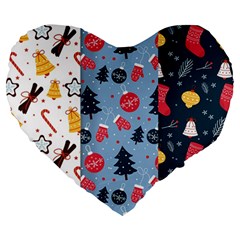 Christmas Pattern Collection Flat Design Large 19  Premium Heart Shape Cushions by Vaneshart