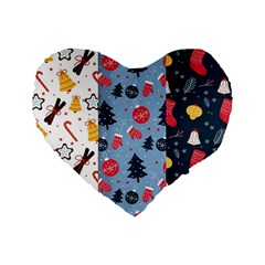 Christmas Pattern Collection Flat Design Standard 16  Premium Flano Heart Shape Cushions by Vaneshart