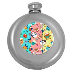 Hand Drawn Christmas Pattern Collection Round Hip Flask (5 Oz) by Vaneshart