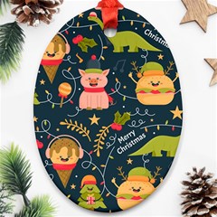 Colorful Funny Christmas Pattern Merry Christmas Xmas Ornament (oval)