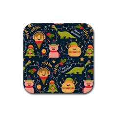 Colorful Funny Christmas Pattern Merry Christmas Xmas Rubber Coaster (square)  by Vaneshart