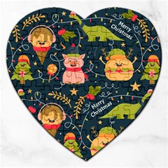 Colorful Funny Christmas Pattern Merry Christmas Xmas Jigsaw Puzzle (heart) by Vaneshart