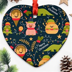 Colorful Funny Christmas Pattern Merry Christmas Xmas Heart Ornament (two Sides) by Vaneshart