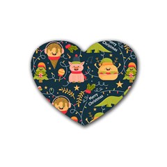 Colorful Funny Christmas Pattern Merry Christmas Xmas Rubber Coaster (heart)  by Vaneshart