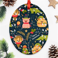 Colorful Funny Christmas Pattern Merry Christmas Xmas Ornament (oval Filigree) by Vaneshart