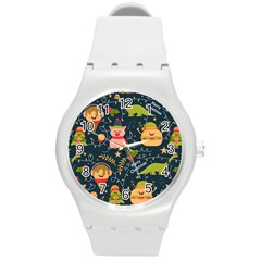 Colorful Funny Christmas Pattern Merry Christmas Xmas Round Plastic Sport Watch (m) by Vaneshart