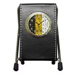 Black Golden Christmas Pattern Collection Pen Holder Desk Clock by Vaneshart