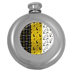 Black Golden Christmas Pattern Collection Round Hip Flask (5 Oz) by Vaneshart