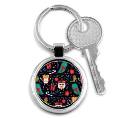 Colorful Funny Christmas Pattern Cute Cartoon Key Chain (round) by Vaneshart