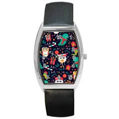 Colorful Funny Christmas Pattern Cute Cartoon Barrel Style Metal Watch by Vaneshart