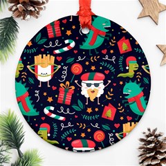 Colorful Funny Christmas Pattern Cute Cartoon Round Ornament (two Sides) by Vaneshart