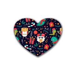 Colorful Funny Christmas Pattern Cute Cartoon Heart Coaster (4 Pack)  by Vaneshart