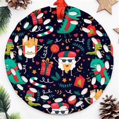 Colorful Funny Christmas Pattern Cute Cartoon Ornament (round Filigree) by Vaneshart