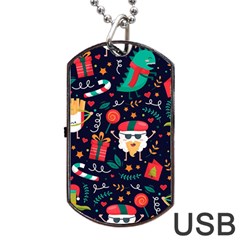 Colorful Funny Christmas Pattern Cute Cartoon Dog Tag Usb Flash (one Side) by Vaneshart