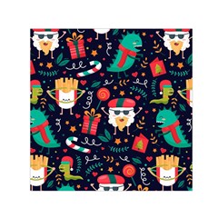 Colorful Funny Christmas Pattern Cute Cartoon Small Satin Scarf (square) by Vaneshart