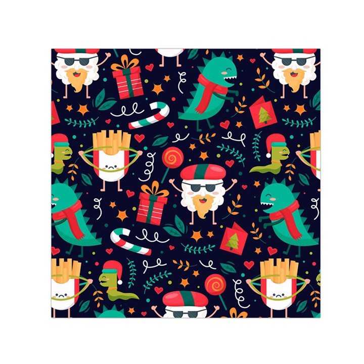 Colorful Funny Christmas Pattern Cute Cartoon Small Satin Scarf (Square)