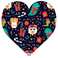 Colorful Funny Christmas Pattern Cute Cartoon Wooden Puzzle Heart by Vaneshart