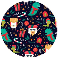 Colorful Funny Christmas Pattern Cute Cartoon Wooden Puzzle Round by Vaneshart