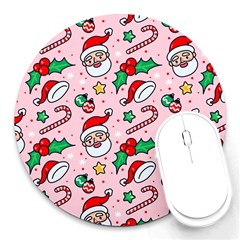 Colorful Funny Christmas Pattern Santa Claus Round Mousepads