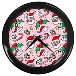 Colorful Funny Christmas Pattern Santa Claus Wall Clock (Black) Front