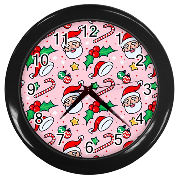 Colorful Funny Christmas Pattern Santa Claus Wall Clock (Black)