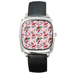 Colorful Funny Christmas Pattern Santa Claus Square Metal Watch by Vaneshart