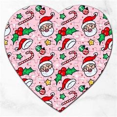 Colorful Funny Christmas Pattern Santa Claus Jigsaw Puzzle (heart) by Vaneshart