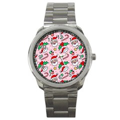 Colorful Funny Christmas Pattern Santa Claus Sport Metal Watch by Vaneshart