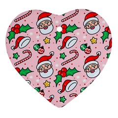 Colorful Funny Christmas Pattern Santa Claus Heart Ornament (two Sides) by Vaneshart