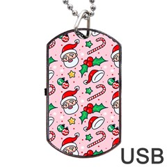 Colorful Funny Christmas Pattern Santa Claus Dog Tag Usb Flash (two Sides) by Vaneshart