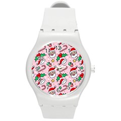 Colorful Funny Christmas Pattern Santa Claus Round Plastic Sport Watch (m) by Vaneshart