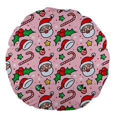 Colorful Funny Christmas Pattern Santa Claus Large 18  Premium Flano Round Cushions by Vaneshart