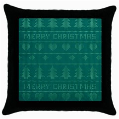 Beautiful Knitted Christmas Pattern Green Throw Pillow Case (black) by Vaneshart