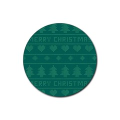 Beautiful Knitted Christmas Pattern Green Rubber Coaster (round)  by Vaneshart