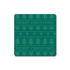 Beautiful Knitted Christmas Pattern Green Square Magnet by Vaneshart