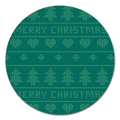 Beautiful Knitted Christmas Pattern Green Magnet 5  (round) by Vaneshart