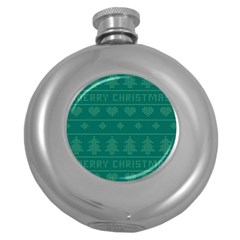 Beautiful Knitted Christmas Pattern Green Round Hip Flask (5 Oz) by Vaneshart