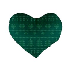 Beautiful Knitted Christmas Pattern Green Standard 16  Premium Flano Heart Shape Cushions by Vaneshart